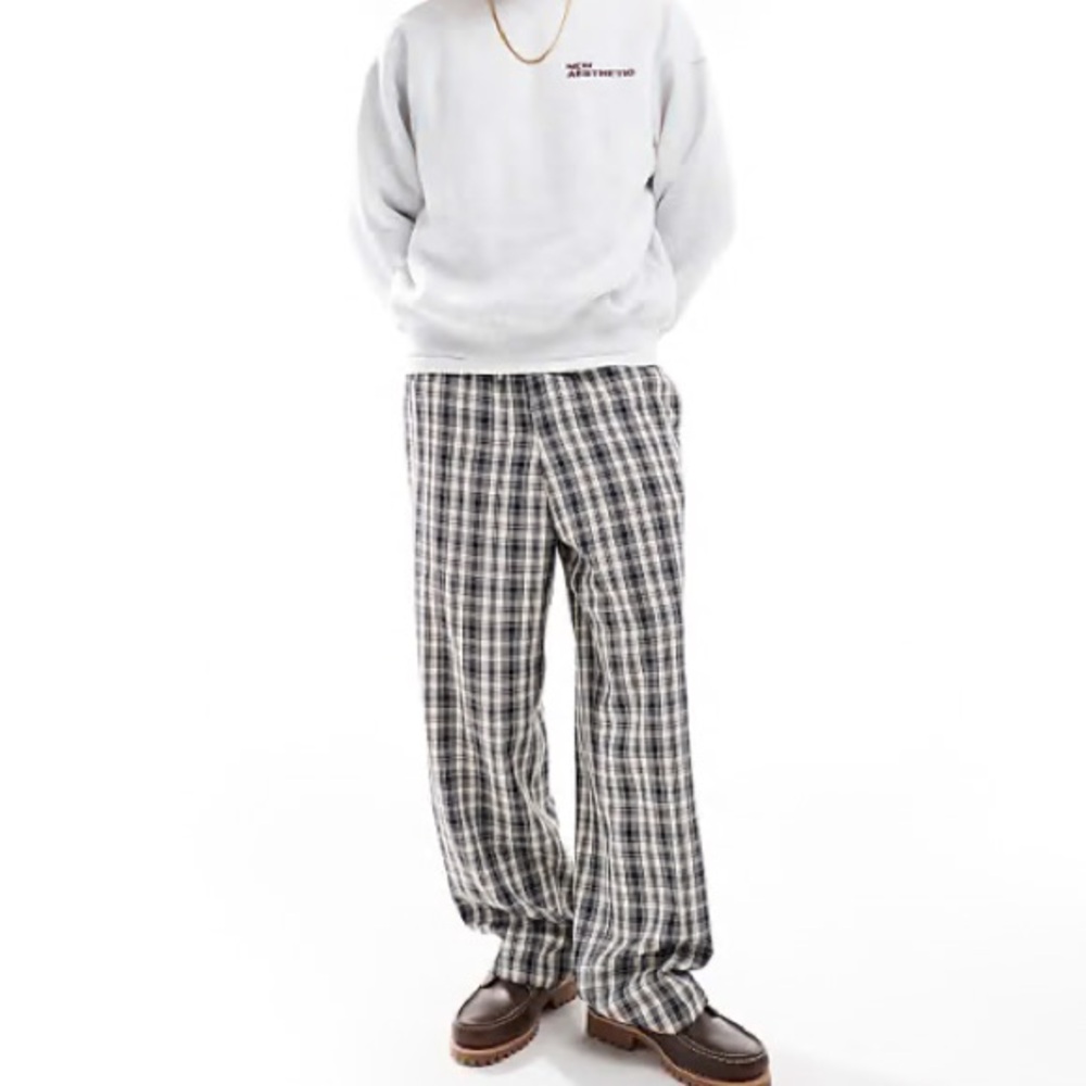ASOS design pull-on smart wide leg check pants in black